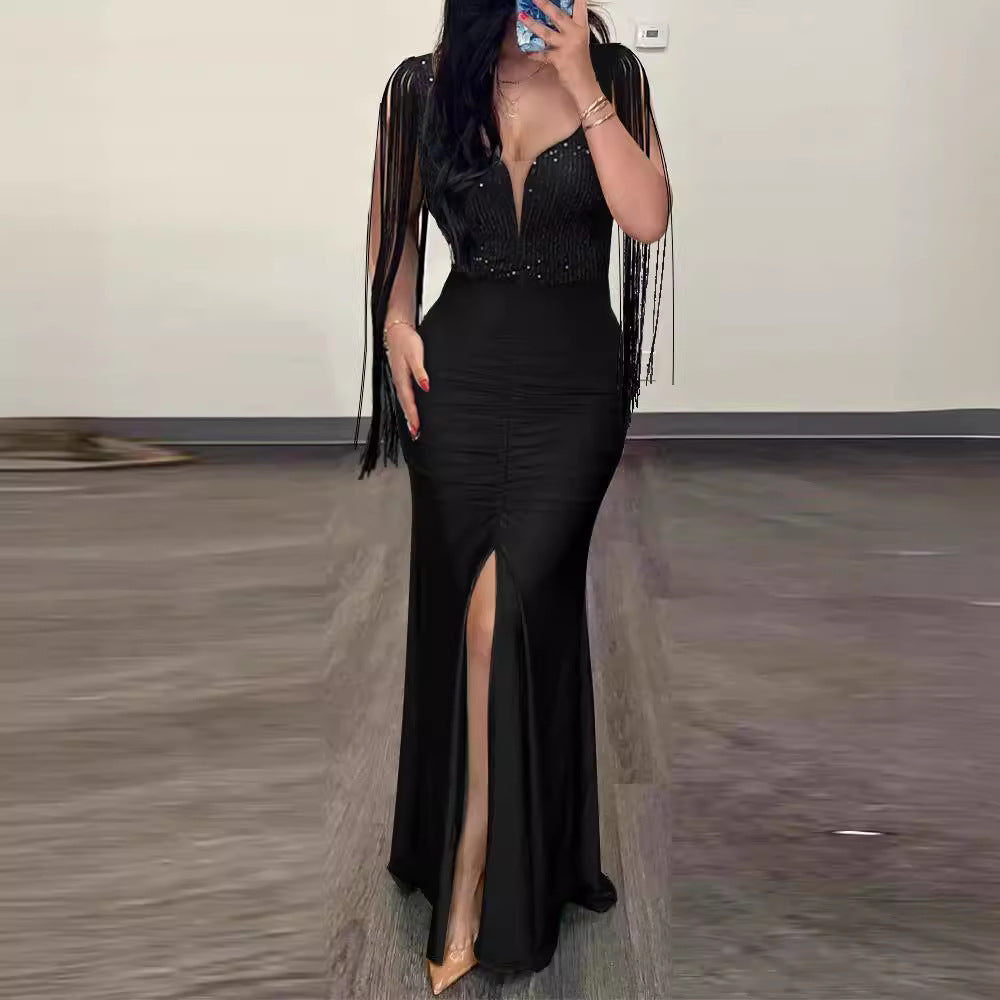 Elegant Sequin Tassel Sleeve Bodycon Dress