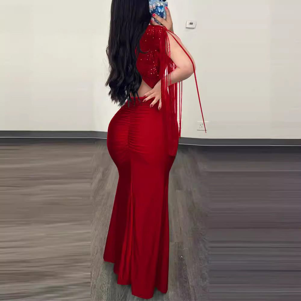 Elegant Sequin Tassel Sleeve Bodycon Dress