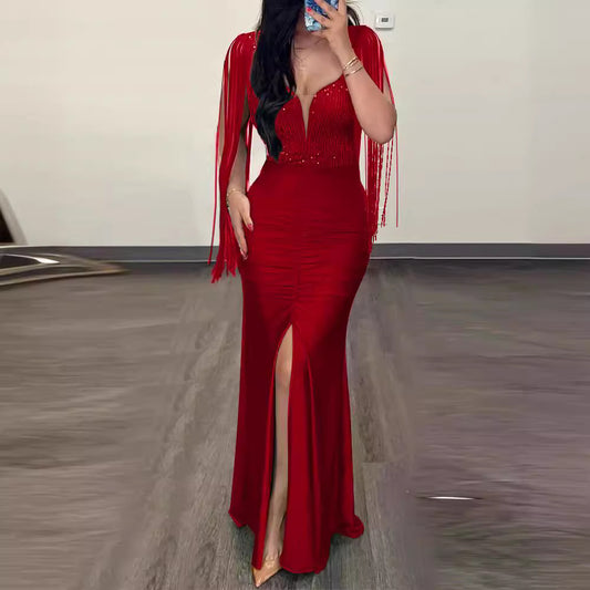 Elegant Sequin Tassel Sleeve Bodycon Dress