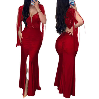 Elegant Sequin Tassel Sleeve Bodycon Dress